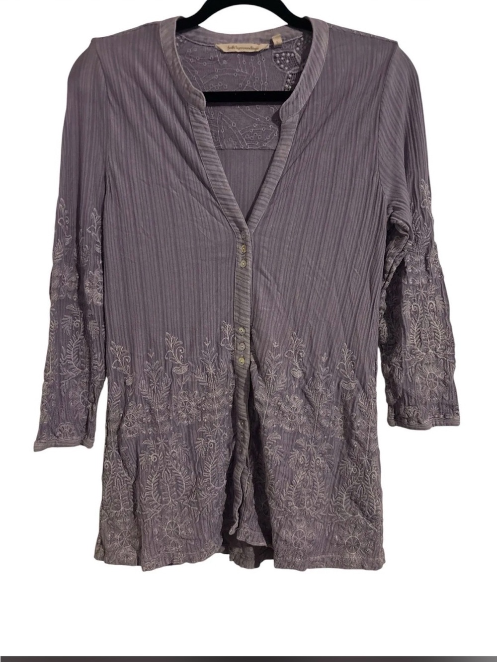 Soft Surroundings Dusty Lavender Embroidered Tunic